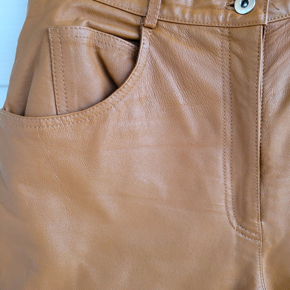 Vintage Forenza 100% brown leather mom style high waisted women's pants - Picture 7 of 15